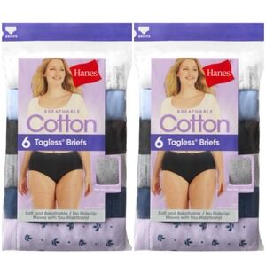 Hanes Womens Size 6 Briefs Cotton Underwear 6-Pack x2 Soft Breathable Comfort